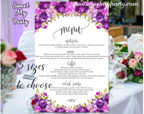 Purple Wedding Menu card,Pink wedding menu card,(033w)